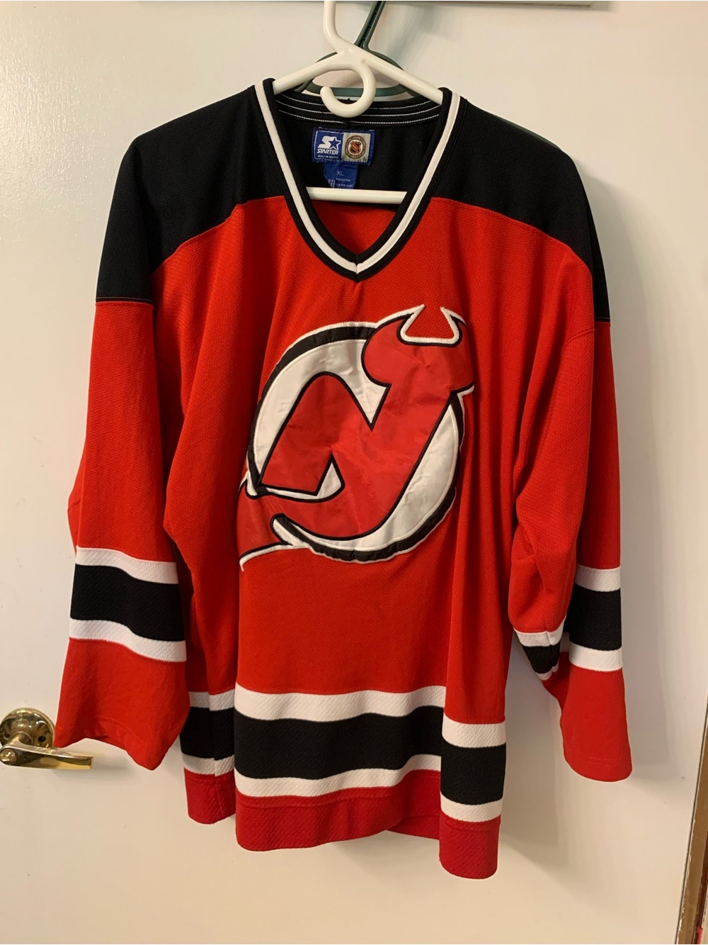 STARTER New Jersey Devils Red Black White Hockey Jersey